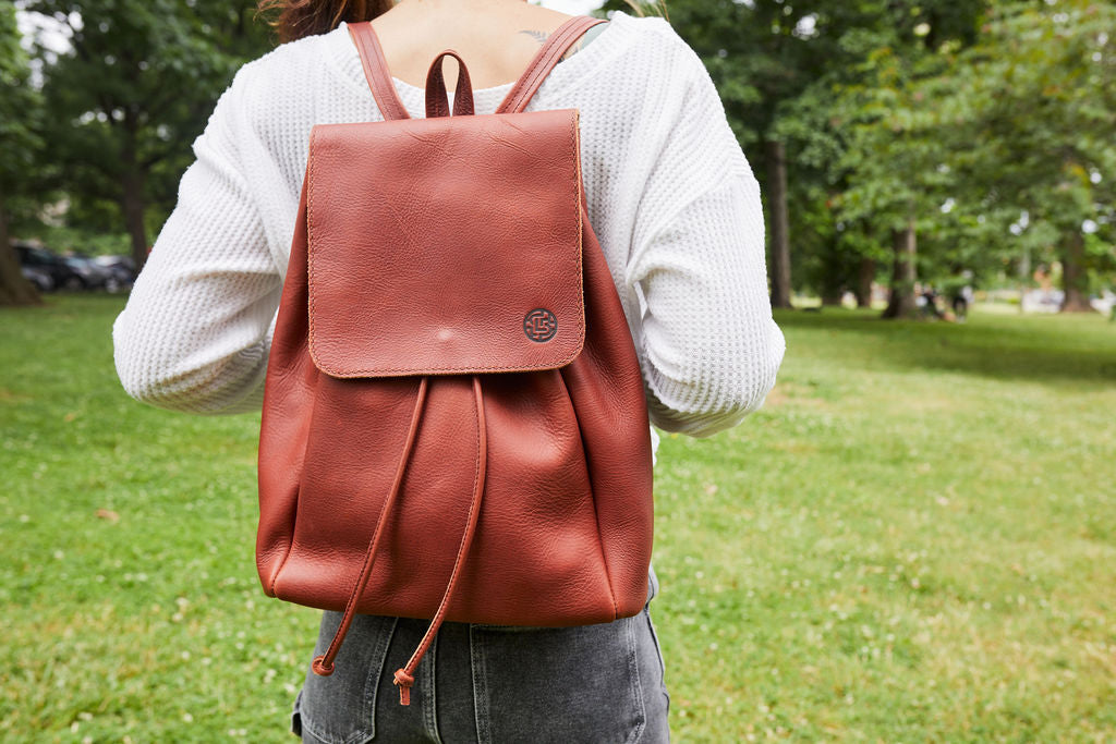 Small artisan leather top backpack