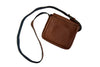 Handmade leather shoulder purse with basket weave front and flap closure - cacao back