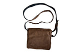 Handmade leather shoulder purse with basket weave front and flap closure - mocha back