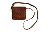 Handmade leather shoulder purse with basket weave front and flap closure - signature chocolate