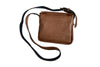 Handmade leather shoulder purse with basket weave front and flap closure - stone back