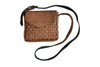 Handmade leather shoulder purse with basket weave front and flap closure - stone