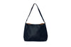 Handmade leather shoulder bag with short handle in midnight blue back