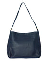 Handmade leather shoulder bag with short handle midnight blue front