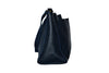 Handmade leather shoulder bag with short handle in midnight blue leather