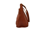 Handmade leather shoulder bag with short handle in persimmon