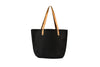 Luxury leather handmade black leather tote with natural leather straps
