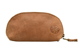 Handmade leather small pouch with zipper - stone front