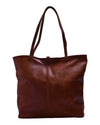 Handmade leather tote bag with strap closure