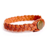 handmade braided leather bracelet with snap closure in the color persimmon