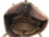 Inside view of Handmade leather tote bag with strap closure in the color stone