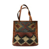 Luxury leather handmade leather bag with geometric fabric front